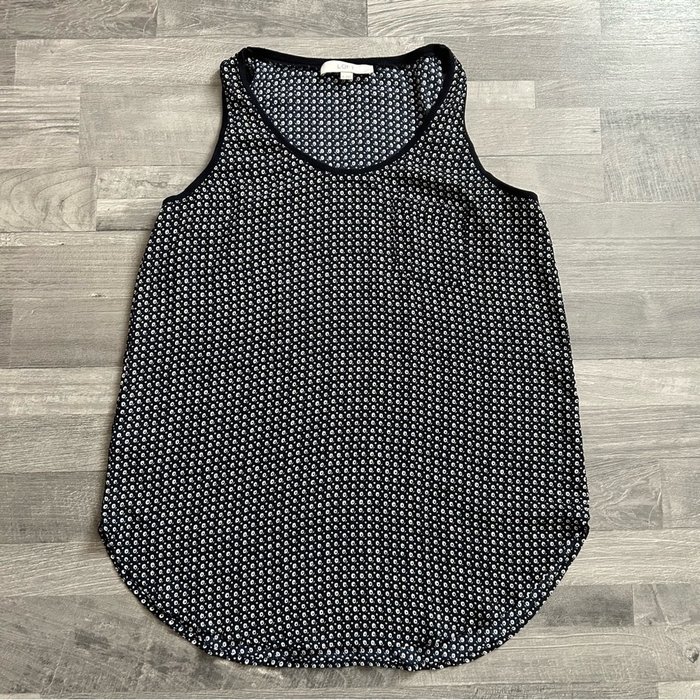 LOFT Navy Blue Pattern Front Pocket Sleeveless Tank Top